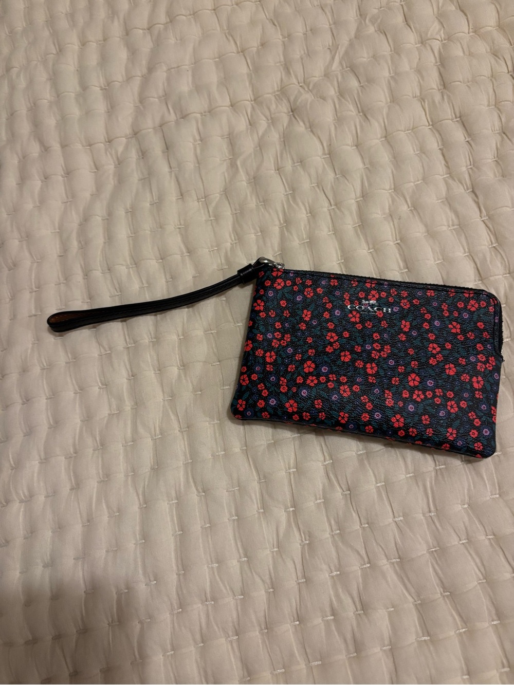 Coach Black Wristlet Clutch with Red Floral Print
